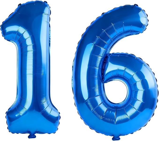 40 Inch Number 16 Balloons for 16th Birthday Party Decorations, 0-100 Dark Blue by FOBELEC