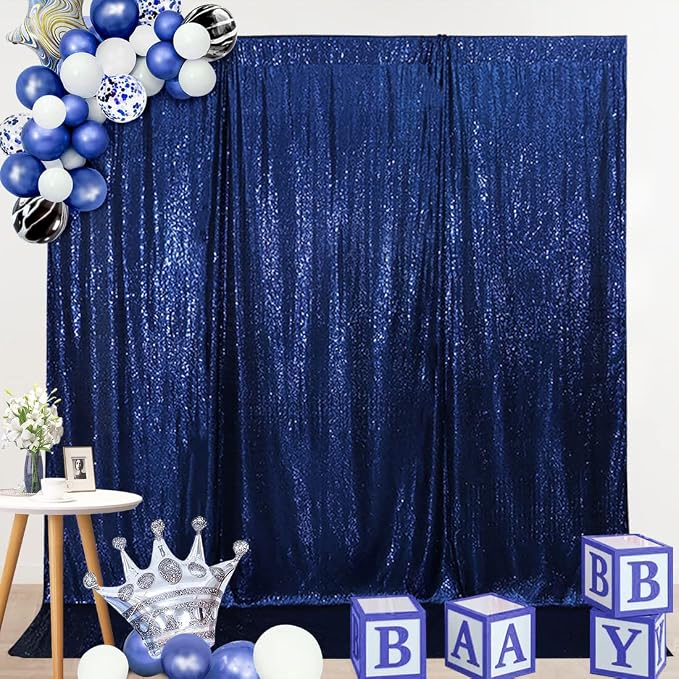 SquarePie 8x10ft Navy Blue Sequin Backdrop, High Density Non-Transparent - Image 9