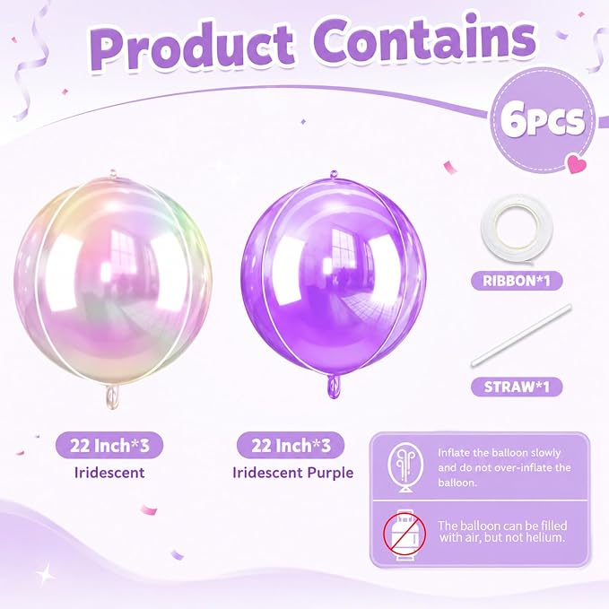 Iridescent Balloons 4D, 22Inch Round Clear Ball Shaped Balloons, Holographic - Image 2