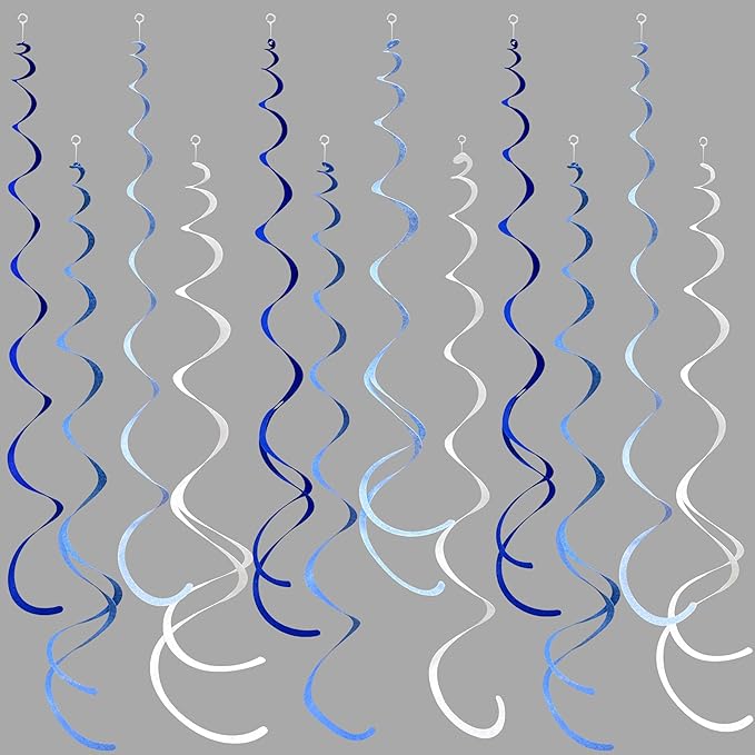 36 Pcs Blue Hanging Swirl Decorations Ombre Royal Blue White Felt Swirl by pinkblume