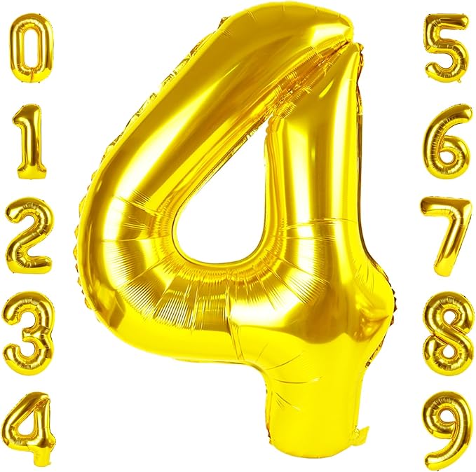 Number Balloon Gold Number 4 for 4 14 Birthday Party Decorations, 40 Inch | by Mluchee