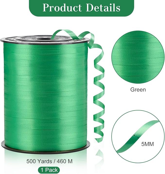 Green Curling Ribbon, 500 Yards, 1/5 Inch | - Image 2