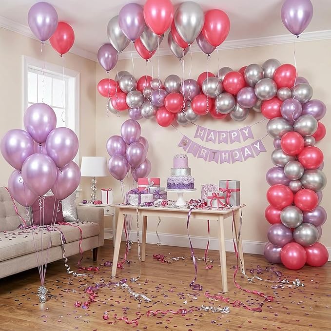 RUBFAC Metallic Mauve Pink Balloons 129pcs Different Sizes Balloon Arch | Latex - Image 7