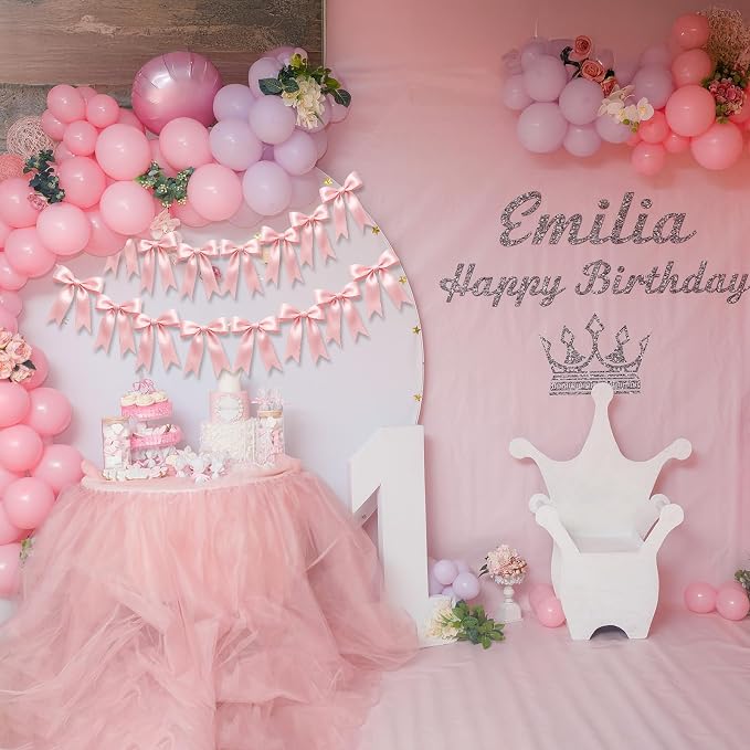 2 Strings of 16PCS Pink Bow Garland Banner Decoration, Pre-Strung Satin Ribbon - Image 4