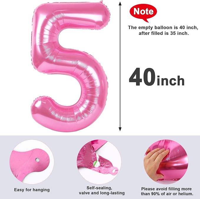 5 Balloon Number 40 Inch Pink Balloons - Image 5