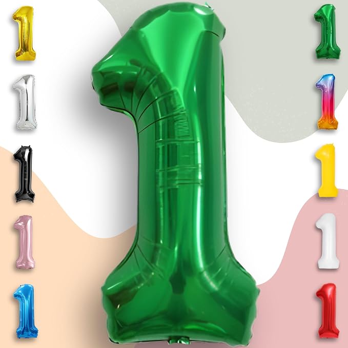Green Number Balloon 1 Mylar Foil Balloons 32 inch - Image 4