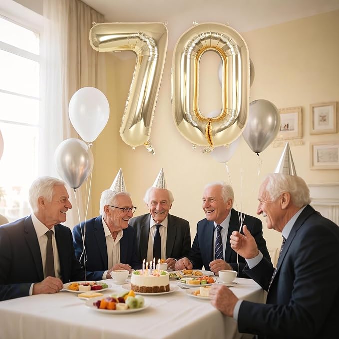 Champagne Gold Large Number 70 Balloon, 40 Inch Light Gold Foil Helium Number - Image 6
