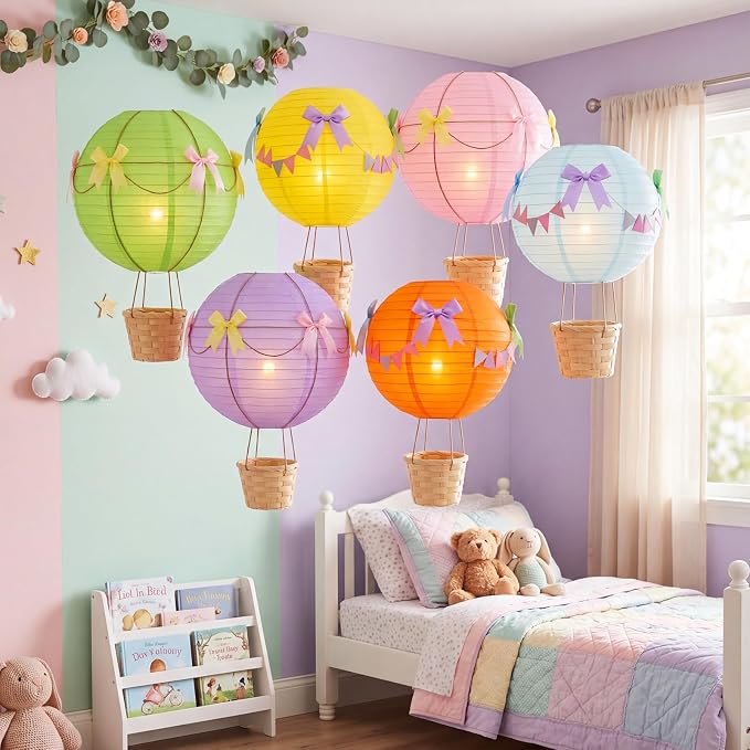 Lewtemi 12 Sets Hanging Hot Air Balloon Ceiling Decorations 10'' 12'' Baby - Image 5