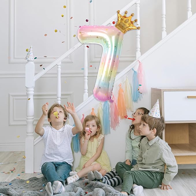 Stars Rainbow Gradient Number 3 Balloon, 40 Inch Giant Number 3 Balloon & Mini - Image 5