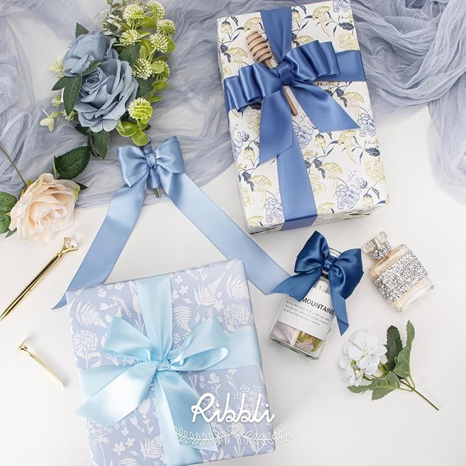 Ribbli Dusty Blue Satin Ribbon 1-1/2 Inch x 4 Rolls Total 40 Yards- Light - Image 4