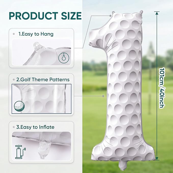 Jenaai Golf Number 1 Balloons 40 Inch White Golf Balloons Party Decorations - Image 2