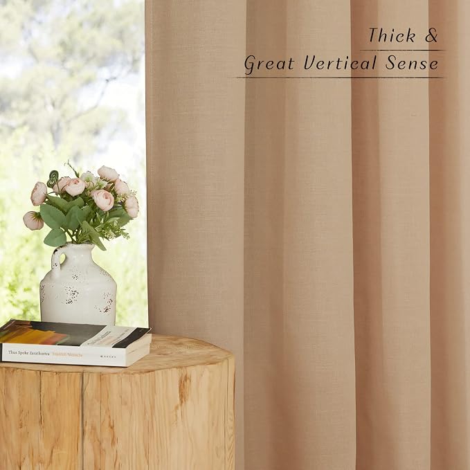 NICETOWN Natural Linen Camel Curtains 108 inches Long, Grommet Thick Linen - Image 3