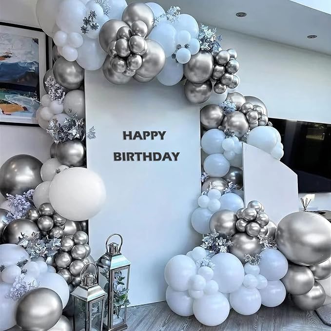 FOTIOMRG 110pcs Metallic Silver Balloon Garland Arch Kit, 18 12 10 5 inch - Image 4