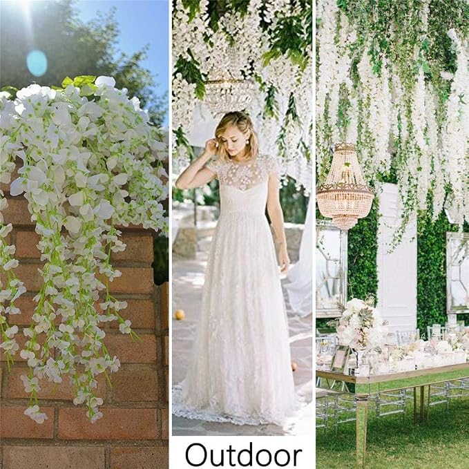 48Pcs Artificial Wisteria Flowers 3.6 Feet/Piece White Dense Artificial Fake - Image 6