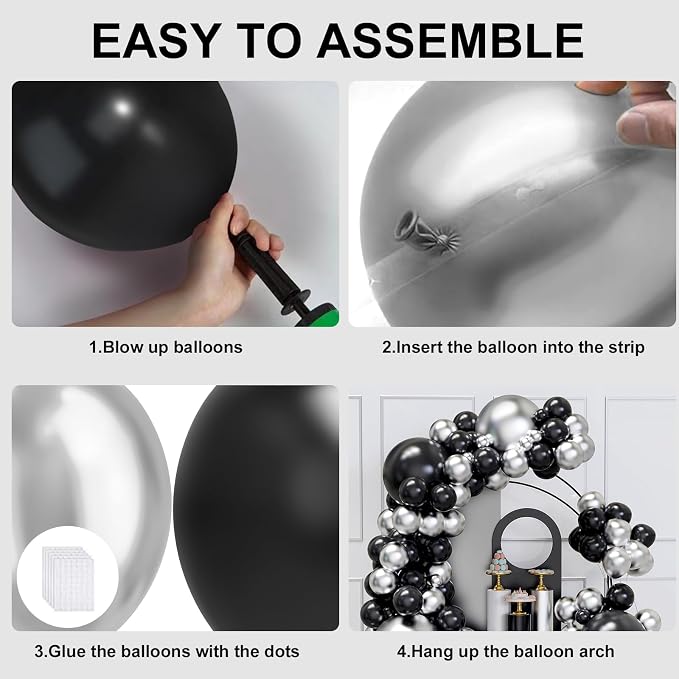 Black and Silver Balloons Arch Garland Kit, Graduation, Baby Shower, Disco New - Image 4
