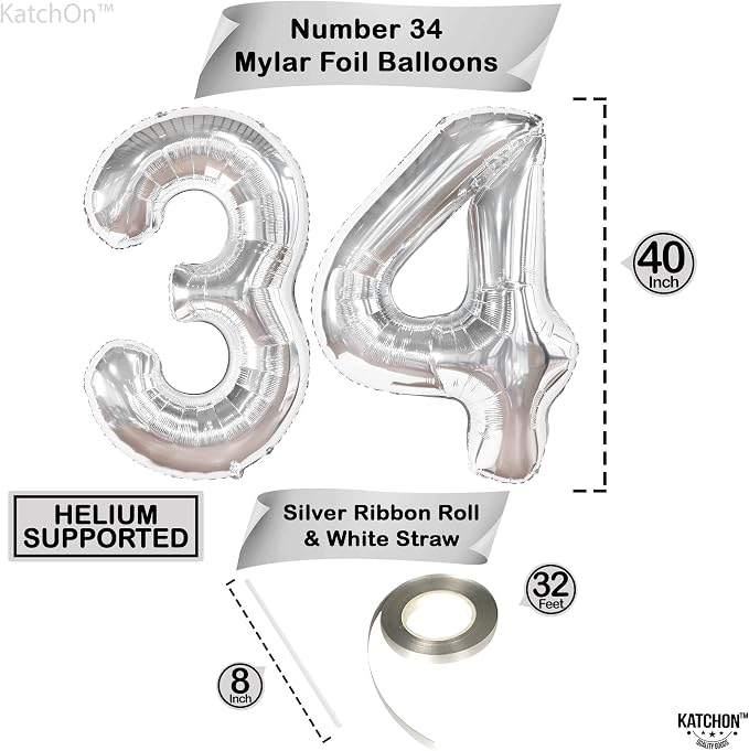 KatchOn 34 Balloon Numbers Set 40 Inch, 34 Birthday Decorations | 34 Birthday - Image 4