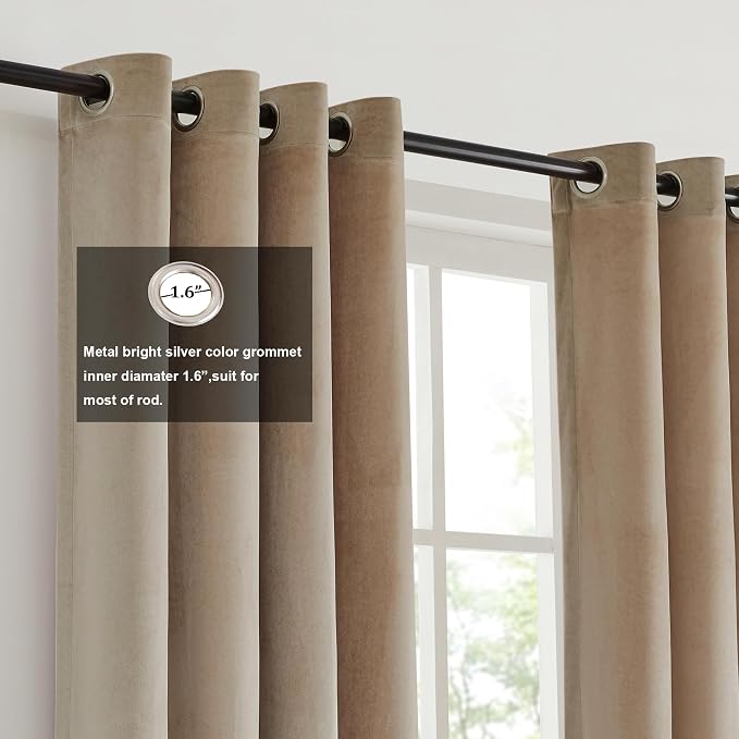 BULBUL Luxury Color Block Velvet Curtains 63 inch- Champagne Gray | Modern | - Image 2