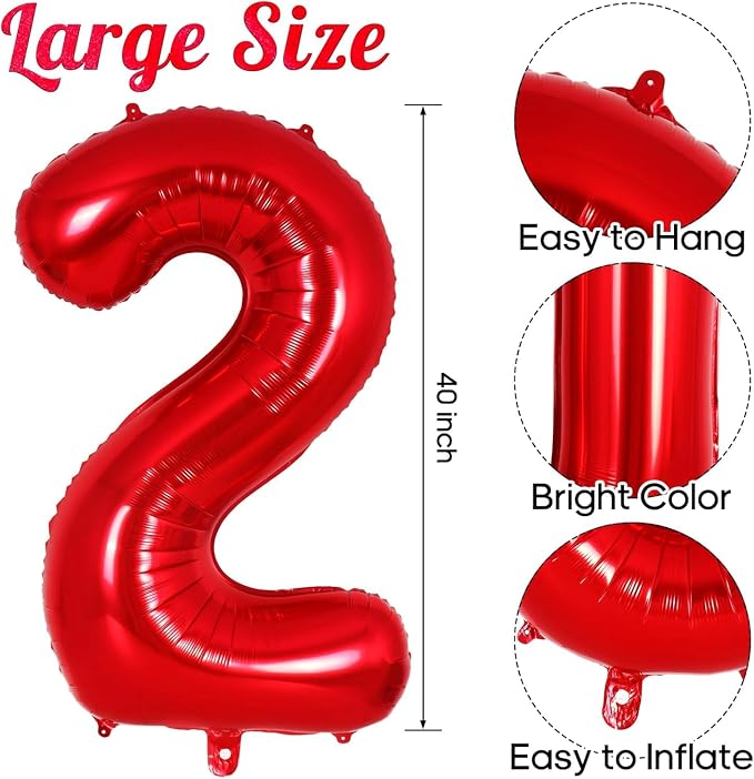 Red Number 22 Balloons, 40 Inch Big Large Foil Number Balloons, Jumbo Giant - Image 2