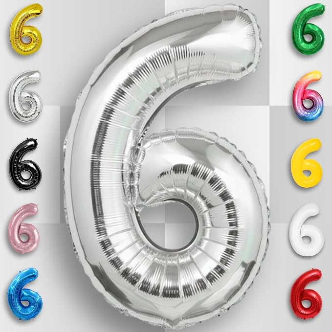 Silver Number Balloon 6 Mylar Foil Balloons 40 inch - Image 5