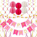 Pink Birthday Decorations with Happy Birthday Banner, Paper Honeycomb Balls by ALLFUN