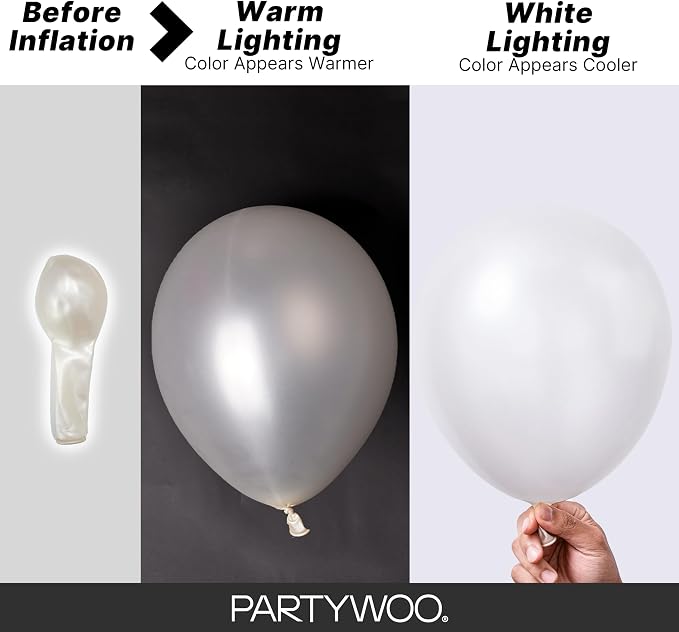 PartyWoo Pearl White Balloons 152pcs Metallic White Color 5 Inch | 18 12 10 5 - Image 3
