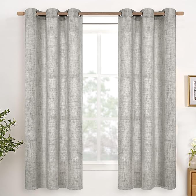 YoungsTex Linen Curtains 63 Inches Length Dark Grey Textured Light Filtering by YoungsTex