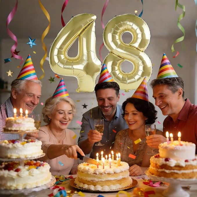 40 Inch Number 48 Balloons for 48th Birthday Party Decorations, 0-100 Champagne - Image 2