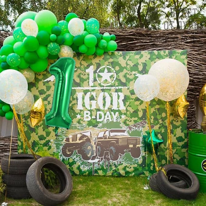 TONIFUL 40 Inch Dark Green Number 1 Balloons Large Foil 1st Birthday Decor | - Image 4