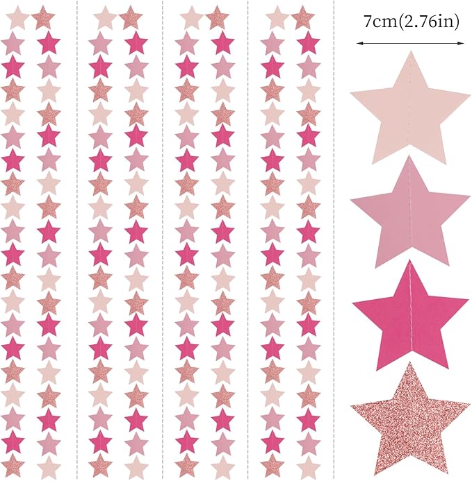 Hot-Pink Rose-Gold Party Decorations Garland - 62ft Twinkle Little Star Hanging - Image 2
