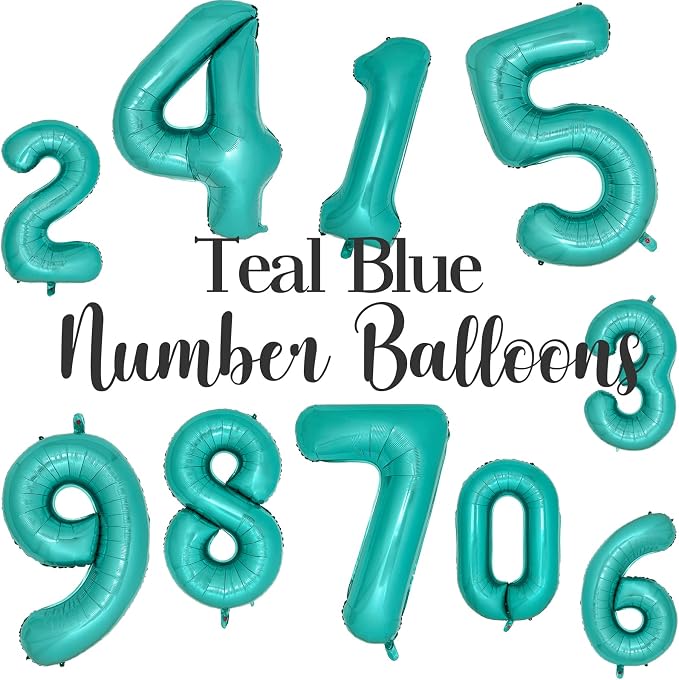 Teal Number 8 Balloons 40 Inch Large Turquoise Blue Foil Balloons - Image 4