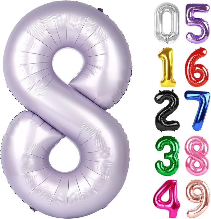 CreamPurple Number 8 Balloon 40 Inch, 8th Birthday Decorations Men Women | Foil by IWERP