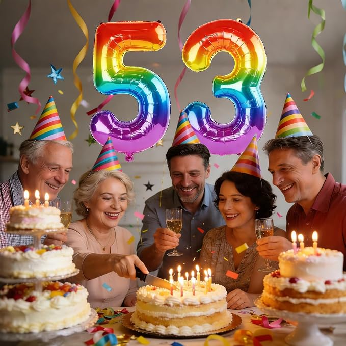 40 Inch Number 53 Balloons for 53rd Birthday Party Decorations, 0-100 Rainbow - Image 2