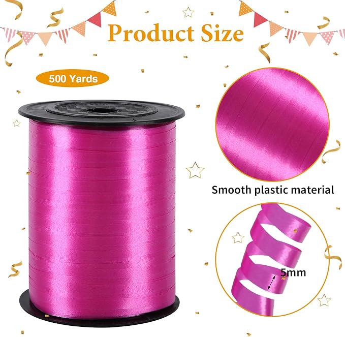 500 Yards Hot Pink Curling Ribbon Balloon String Ribbon 1/5 Inch | Ribbon - Image 2