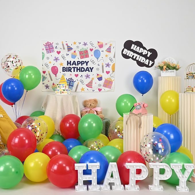 Red Yellow Blue Balloons, 12 Inch Carnival Circus Balloon, Matte Blue Yellow - Image 3