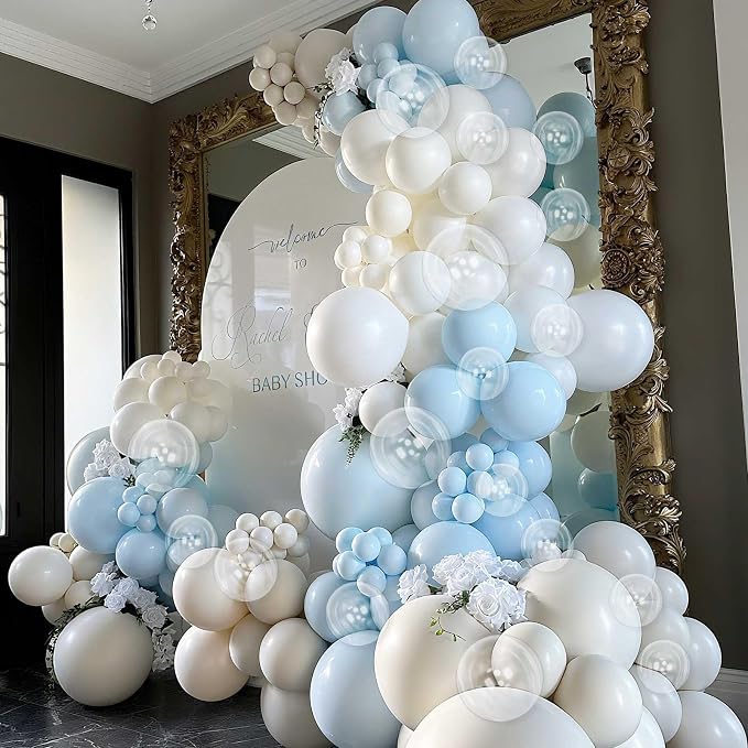 Pastel Blue White Balloons Garland Arch Kit, Light Baby Blue Clear Balloon - Image 3
