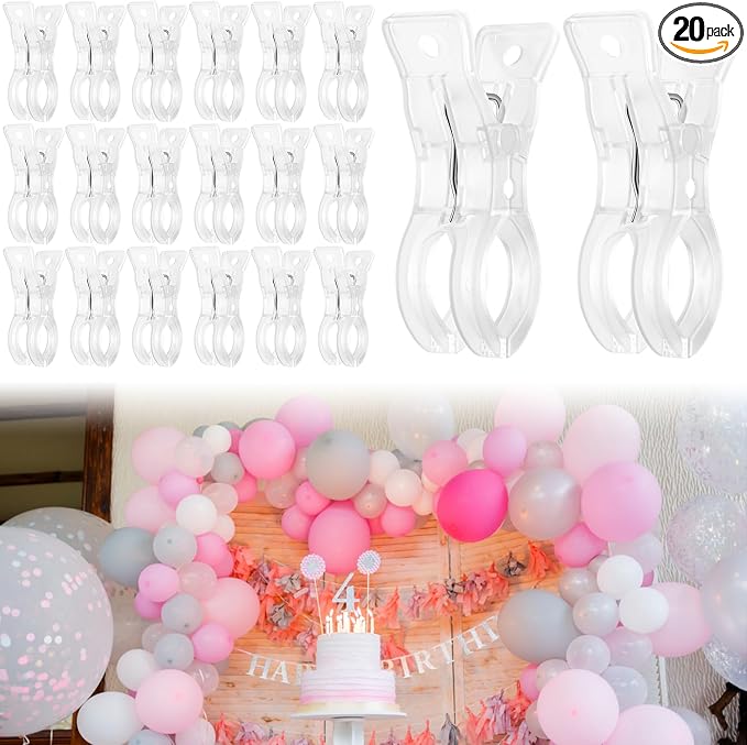 20 Pack Large Balloon Arch Clips, 3.5 Inch Plastic Backdrop Spring Clamps by FDKYOEK