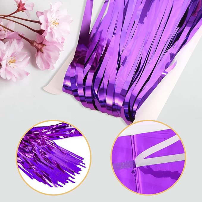 10 Pack Purple Backdrop Curtain 3.2ft x 8.2ft Metallic Tinsel Foil Fringe - Image 4