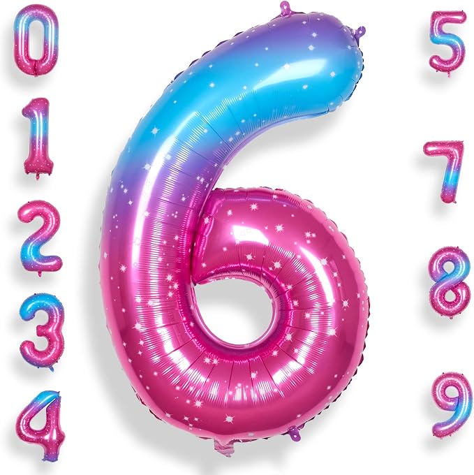 RainbowQ Blue Pink 6 Balloon Number 40 Inch Big 0-10 Foil Large Balloon | by RainbowQParty