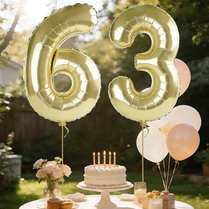 40 Inch Number 63 Balloons for 63rd Birthday Party Decorations, 0-100 Champagne - Image 3
