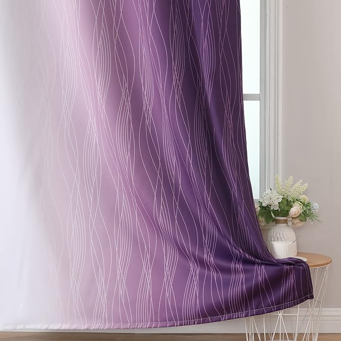 Purple and Grayish White Blackout Curtains 108 Inches Long, Thermal Insulated - Image 6