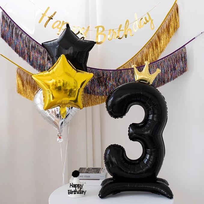 Black Crown Number 4 Balloon Standing Black Princess Digital 4 Foil Balloon | - Image 4