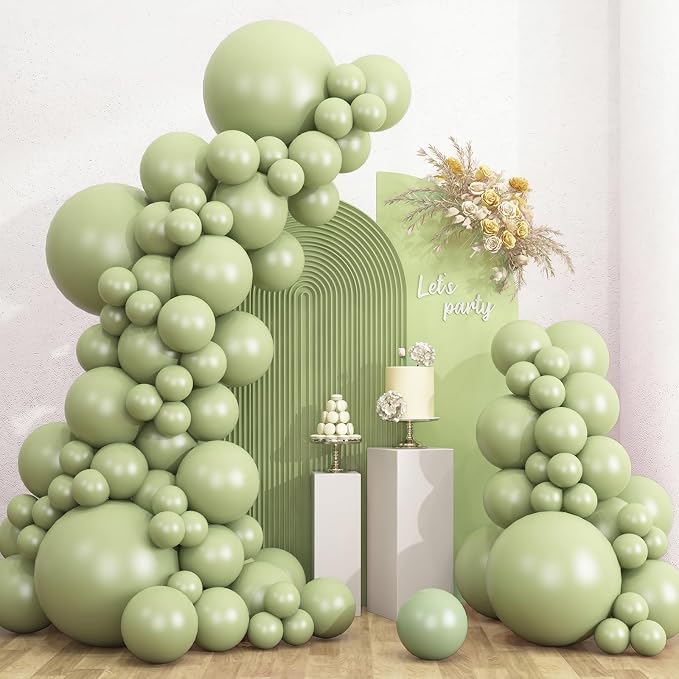 RUBFAC 135pcs Dusty Green Balloons Different Sizes Pack of 18 12 10 5 Inch by RUBFAC
