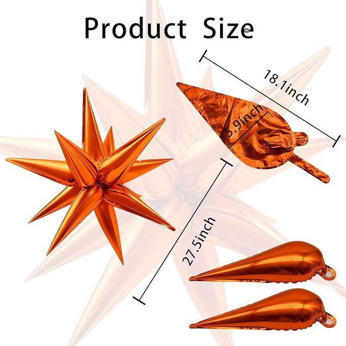 60Pcs Orange Star Balloons Foil Explosion Mylar Balloon 12 Point Spike Ballons - Image 9