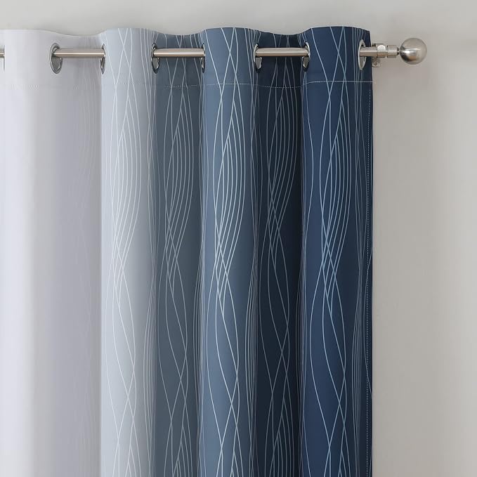 Greyish White and Navy Blue Blackout Curtains 96 Inches Long, Ombre Thermal - Image 4