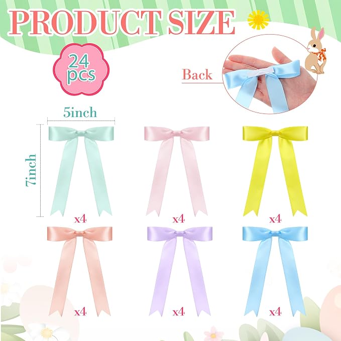Riceshoot Pastel 24 Pcs Satin Ribbon Bows 5x7'' Self Adhesive Stick on Premade - Image 3