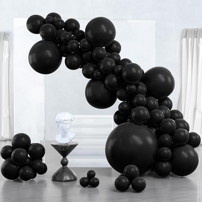 PartyWoo Black Balloons 127pcs Matte Black Latex Balloons Different Sizes | 36 by PartyWoo