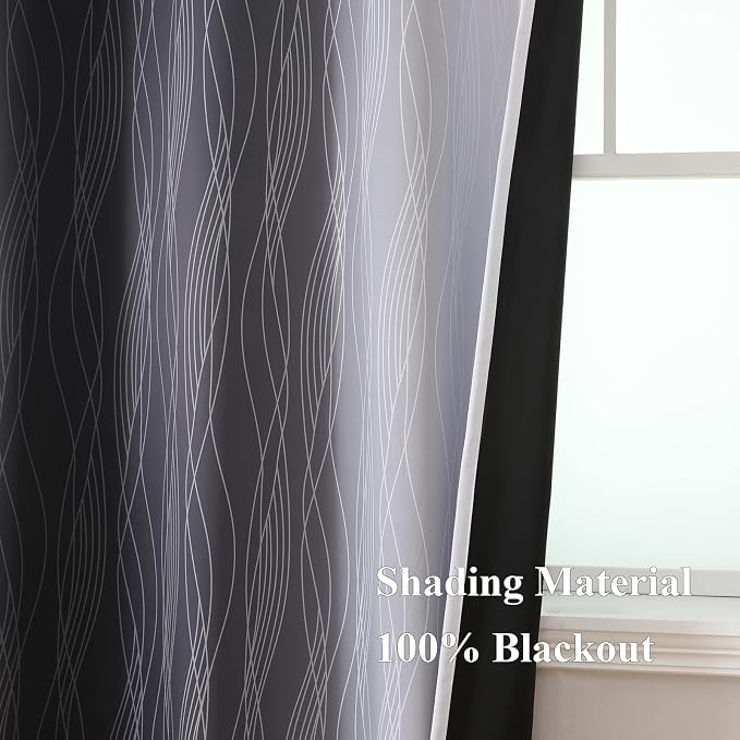 Ombre Greyish White and Black Blackout Curtains & Drapes 63 Inch Length 2 Panels - Image 5