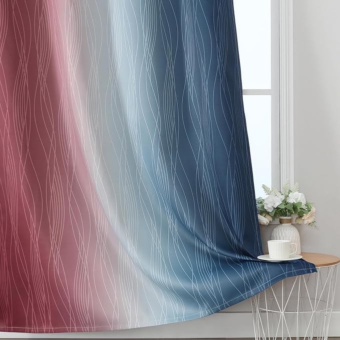 Burgundy Red and Navy Blue Ombre Blackout Curtains 84 Inches Long - Image 6