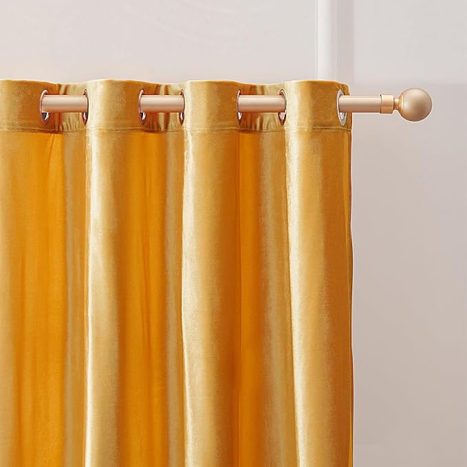 Velvet Mustard Yellow Blackout Curtains 102 inch Long - Image 2