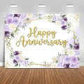 Happy Anniversary Backdrop Purple and White Flowers Anniversary Party by Fitumiw